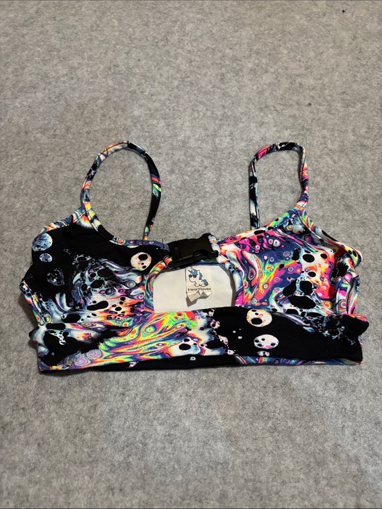 iHeartRaves Tops - iHeartRaves Trippy Drip Oil Spill Psychedelic Multicolor Buckle Cutout Rave Top